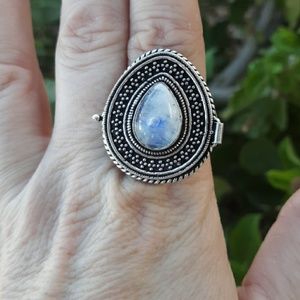 New Rainbow  Moonstone 925 Silver Poison Ring.